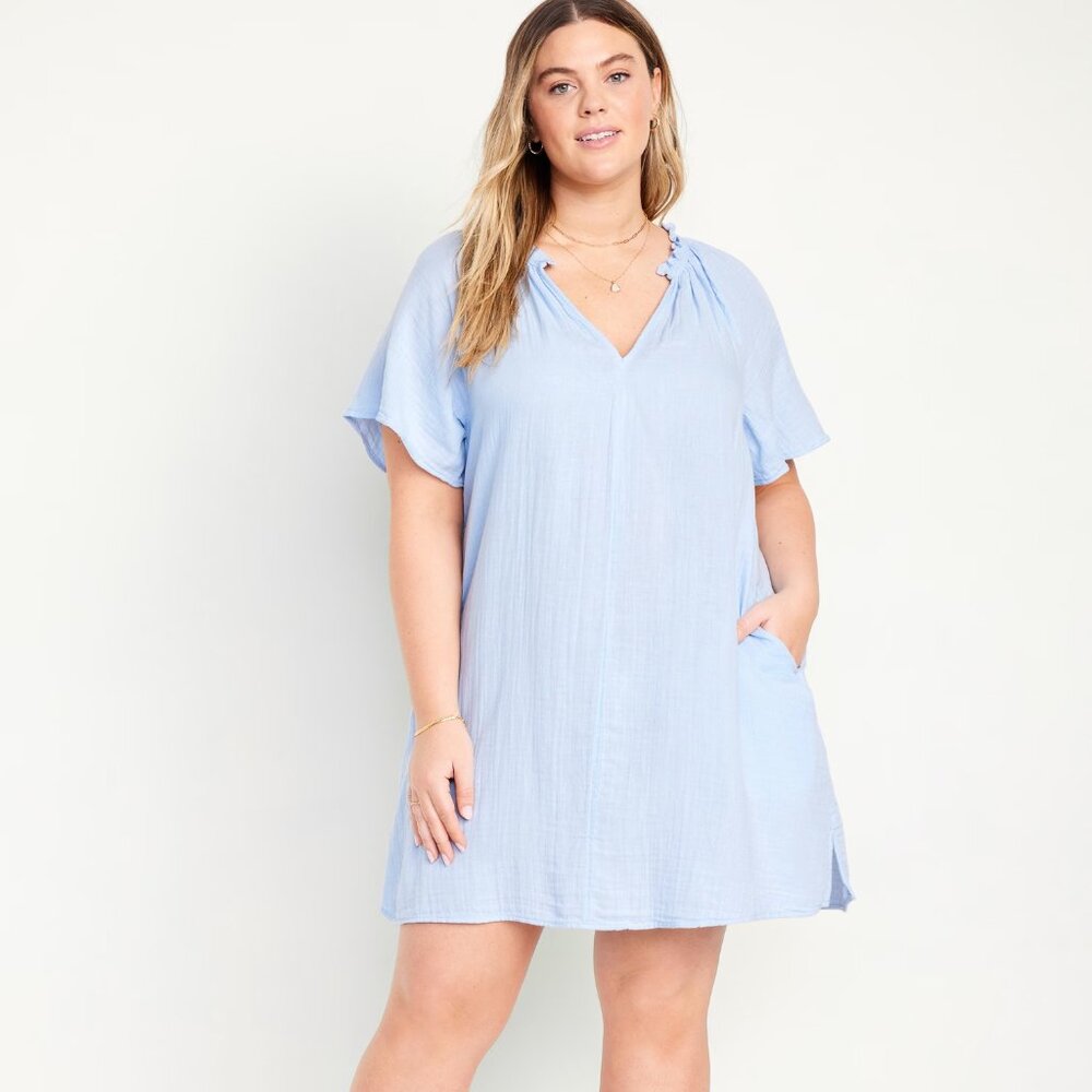 Old Navy Crinkle Gauze Mini Swing Dress Light Blue Sz 2X
